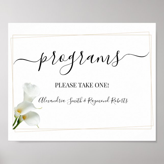 Poster Programas Cerimônia de Casamento Verde Calla Lírio (Frente)