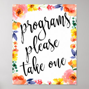 Poster Programas de Casamento Floral Aquarela Sinal 8x10