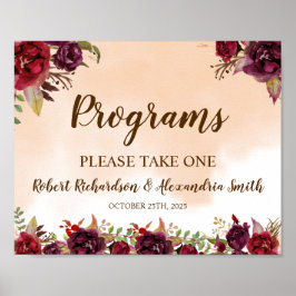 Poster Programas de Flores de Borgonha Sinal de Cerimônia