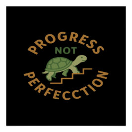 Pôster Progress not Perfection - Cute Turtle Motivational