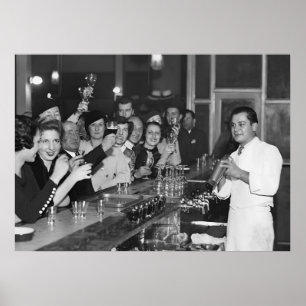 Poster Proibição, Carrinho Bar, Vintagem Preta e Branca