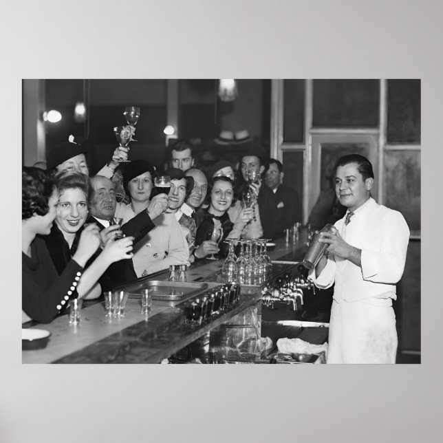 Poster Proibição, Carrinho Bar, Vintagem Preta e Branca (Frente)