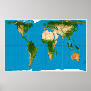 Pôster Projeção de Mapa Mundial Corrigida de Gall-Peters