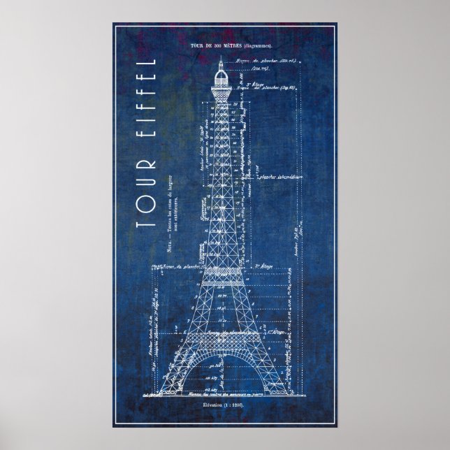 Poster Projeto de engenharia de torre Eiffel 1886 (Frente)