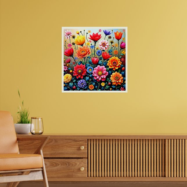 Poster Projeto de Jardim de Flores Abstratas Alegres (Sala de Estar 2)