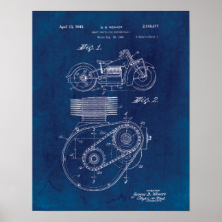 Poster Projeto de Patente 1943 do Motorcycle Shaft Drive