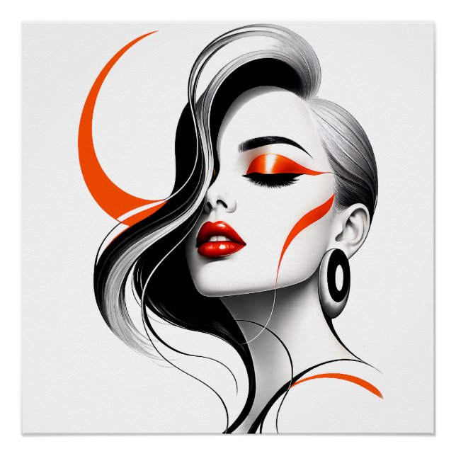 Pôster Projeto de retrato de mulher abstrato de luxo (Frente)