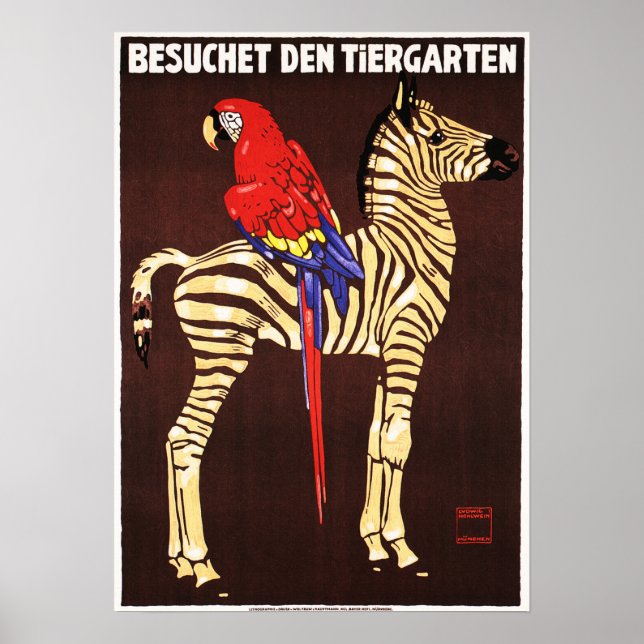 Poster Promoção Besuchet Den Tiergarten Alemanha ZOO 1912 (Frente)