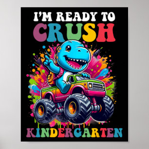 Poster Pronto Para Esmagar Design de Caminhão de Dinossau