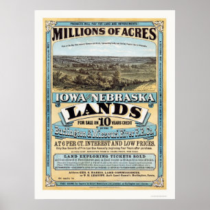 Poster Propaganda 1872 da terra de Iowa e de Nebraska