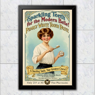 Poster Propaganda de Creme Dental Pérola Branca Vintage d