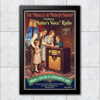 Poster Propaganda de Rádio Master's Voice Vintage de 1936