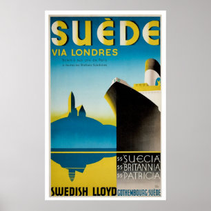 Poster Propaganda do navio do vintage da suecia da