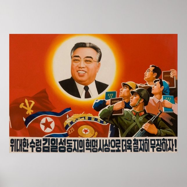 Poster Propaganda DPRK Norte-Coreana Kim Ilsung (Frente)