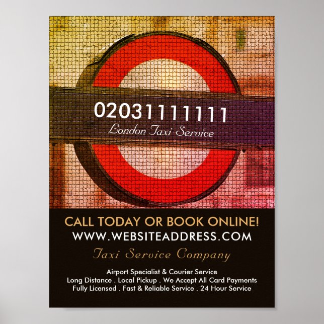 Poster Propaganda por Sinal de Táxi com Efeito Mosaico na (Frente)
