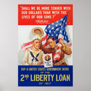 Poster Propaganda WWI de 1917 das obrigações de guerra do
