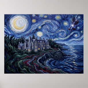 Poster Propriedade Manderley Rebecca Gótico Noite Estrela