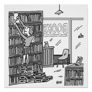 Pôster Proprietário da Bookshop Faz Etapas de Livros