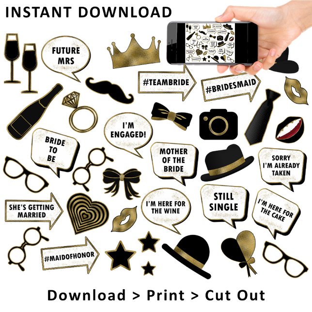 Poster Props de Sinal de Foto Preto e Dourado do chá de p (This is intended for Digital Instant Download / Printable Purchase. Click the "Choose Your Format".)