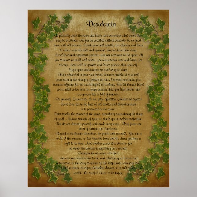 Poster Prose de Desiderata Grande Vinho em Pergaminho (Frente)