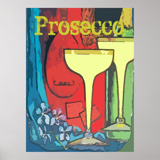 Pôster Prosecco, Óculos de Vinho, Editar Texto (Frente)