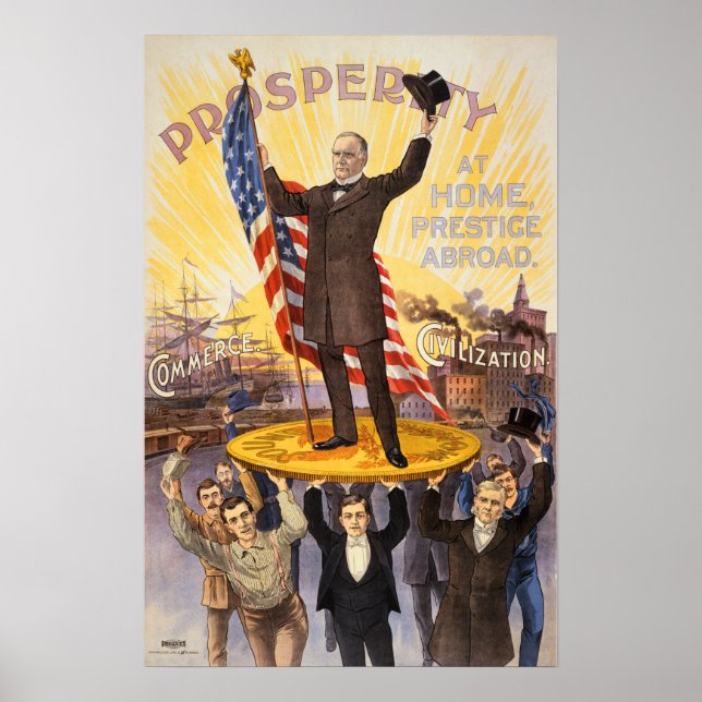 Poster PROSPERIDADE por WILLIAM MCKINLEY Capitalismo Vint (Frente)