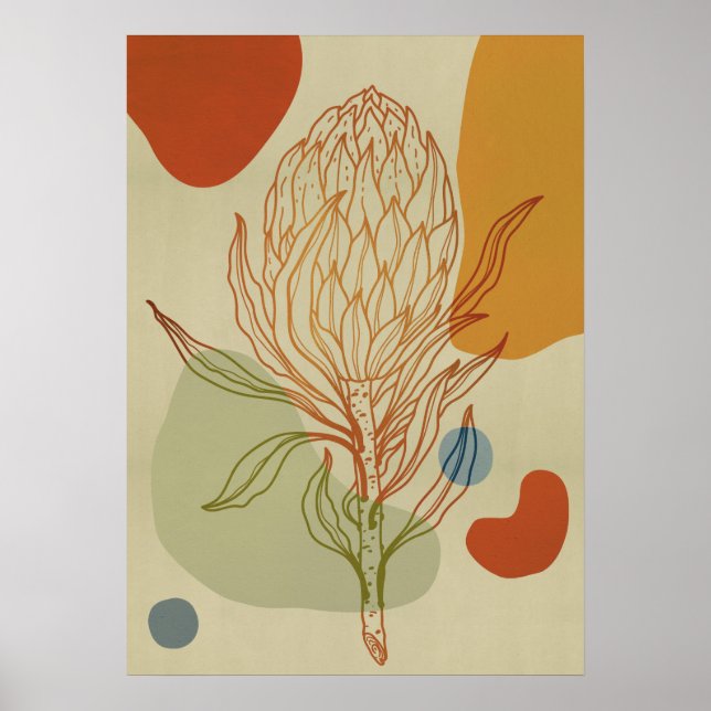 Poster Protea Line Abstrato Shapes Trendy Botanical (Frente)