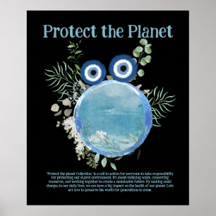 Poster PROTEÇÃO azul e verde O PLANETA, SALVAR a arte da