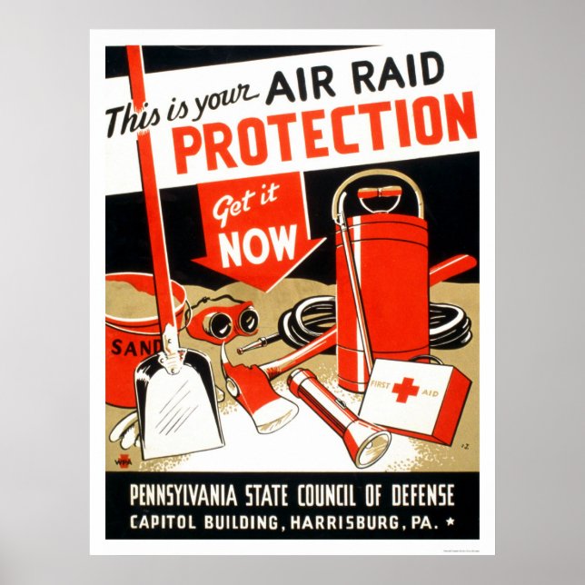Pôster Proteção contra Raid Air 1943 WPA (Frente)