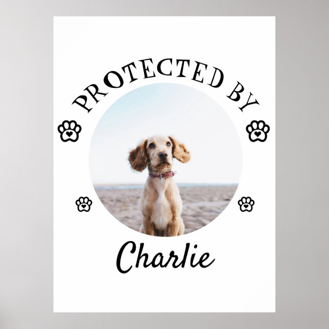 Poster Protected By Dog Photo Paw Print Design (Frente)