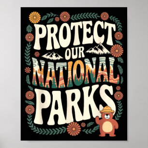 Poster Proteger parques nacionais pesca retrô natureza