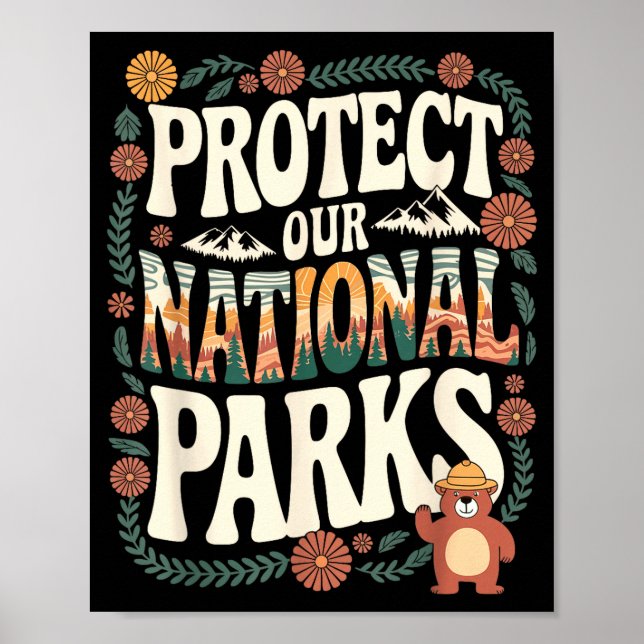 Poster Proteger parques nacionais pesca retrô natureza (Frente)
