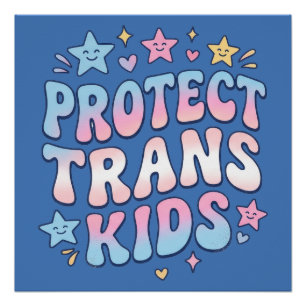 Pôster Proteja Crianças Trans Kawaii Estrelas Orgulho Ret