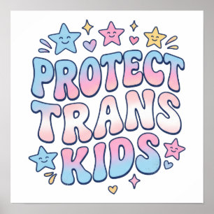 Poster Proteja Crianças Trans Kawaii Estrelas Orgulho Ret