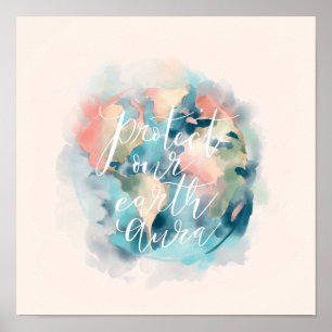 Poster Proteja Nossa Terra Aura Watercolor Salva Nosso Pl