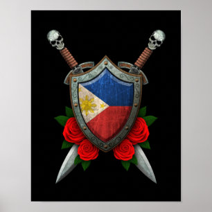 Poster Protetor e espadas filipinos gastos da bandeira