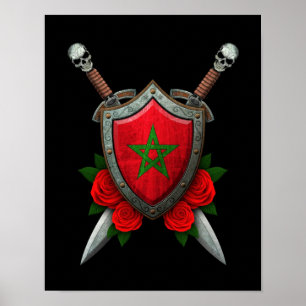 Poster Protetor e espadas marroquinos gastos da bandeira