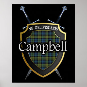Poster Protetor & espadas escoceses do Tartan de Campbell