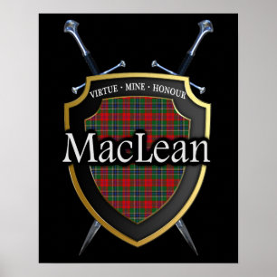 Poster Protetor & espadas escoceses do Tartan de MacLean