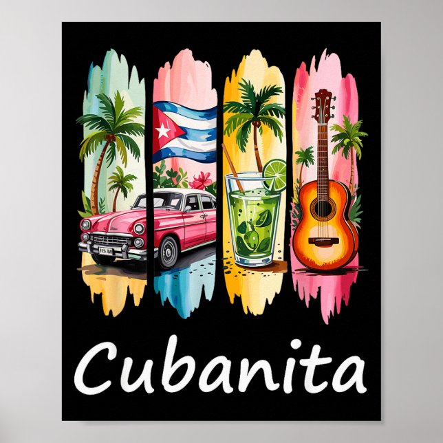 Poster Proud Cubanita Cuban Flag Guitar Mojito Car Design (Frente)