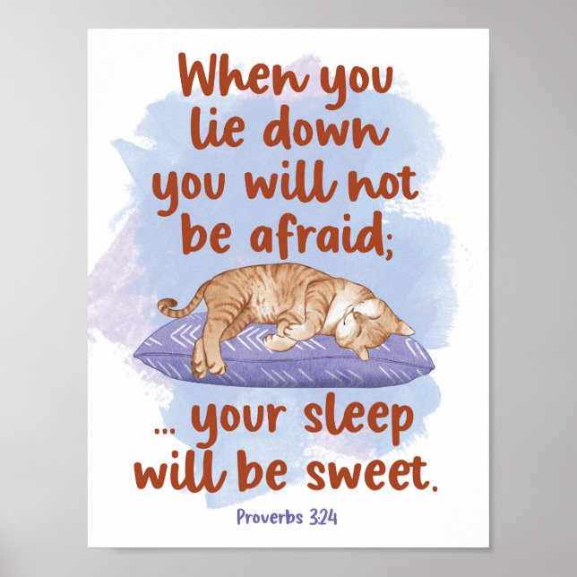 Poster Provérbios 3:24 Seu Sono será doce Gato (Frente)