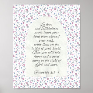 Poster Provérbios 3:3–4 Escritura Floral