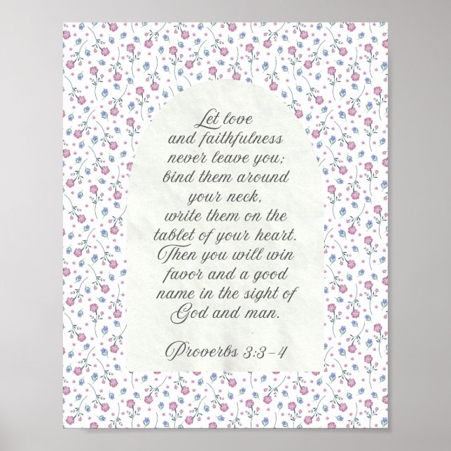 Poster Provérbios 3:3–4 Escritura Floral (Frente)