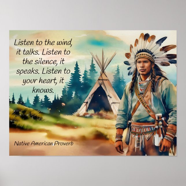 Poster Proverbo nativo americano Ouça o vento (Frente)
