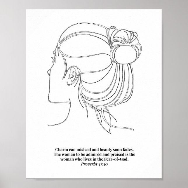 Poster Proverbs 31:30 Womans Face Line Art Sketch Black a (Frente)