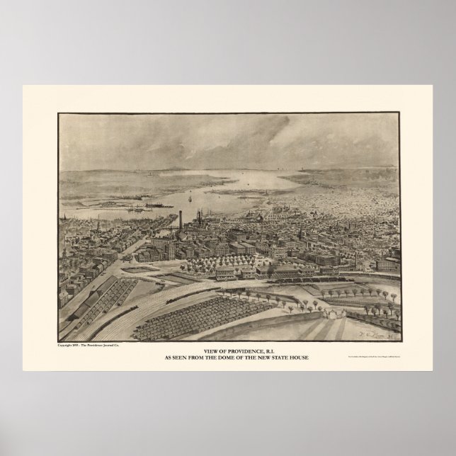 Poster Providence, Mapa Panorâmico do RI - 1896 (Frente)