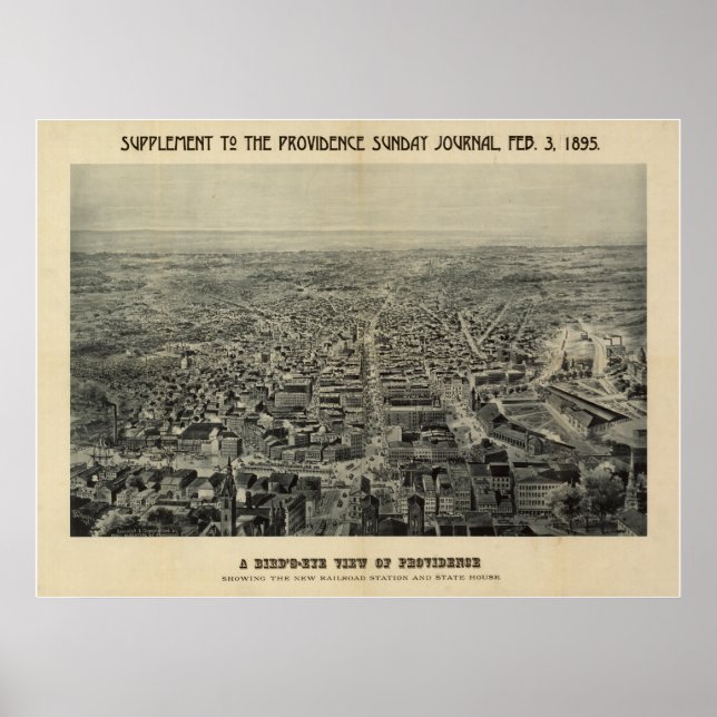 Poster Providence Rhode Island 1894 - Mapa Panorâmico Ant (Frente)