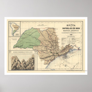 Pôster Província do mapa 1886 de Sao Paulo Brasil