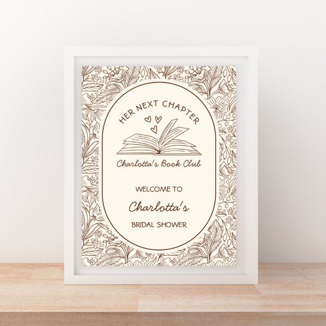 Poster Próximo Capítulo Brown Book Chamada de Chá de Noiv (Next Chapter Brown Book Bridal Shower Welcome Poster)