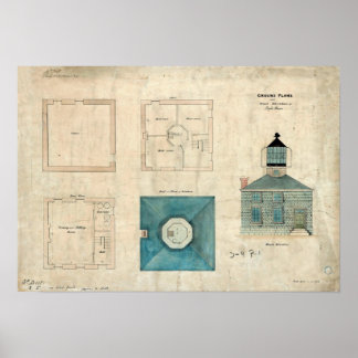 Pôster Prudence Island Lighthouse Plan - Rhode Island